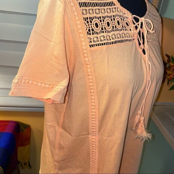 🆕 margaritaville boho peach knit crocheted cotton blend front tie top size Med - Picture 3 of 7
